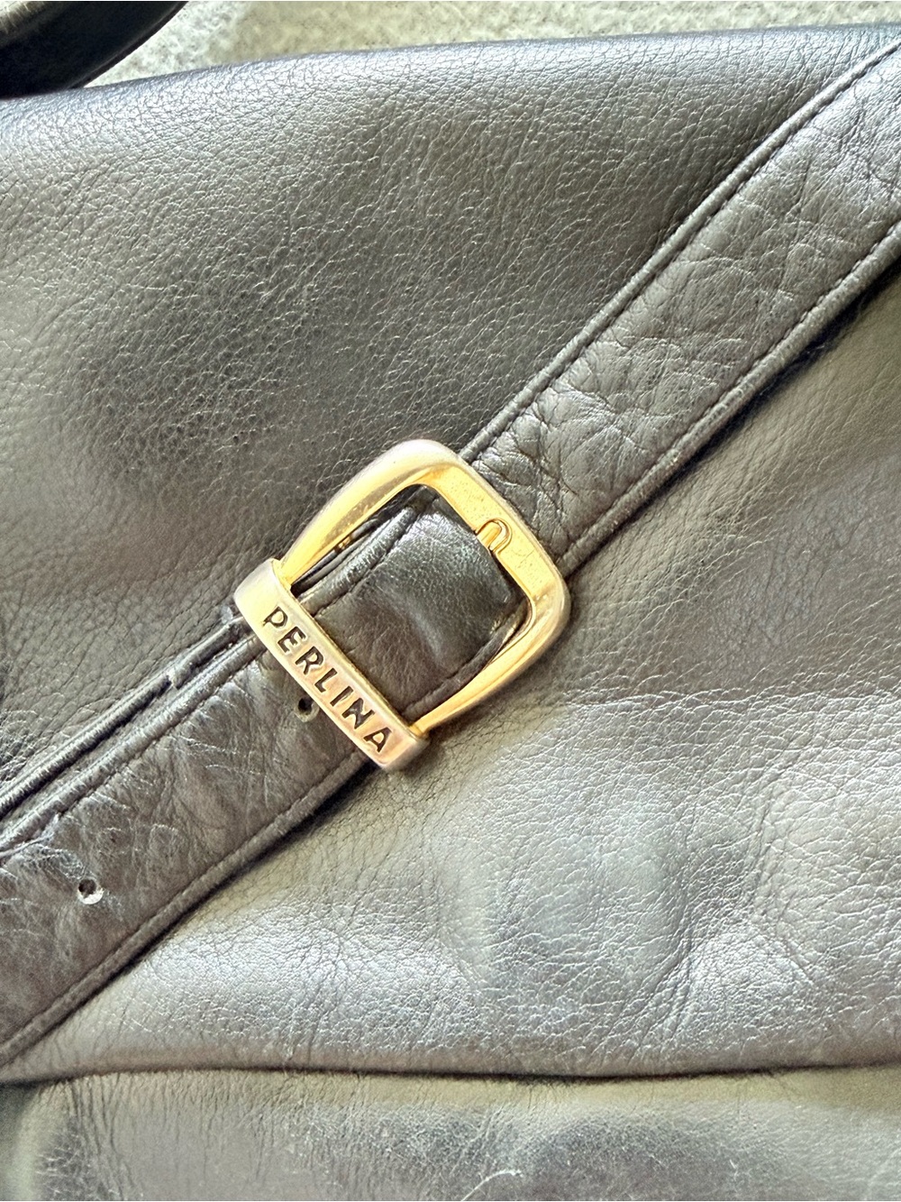 Perlina Black Leather Strap with Gold Buckle Detail